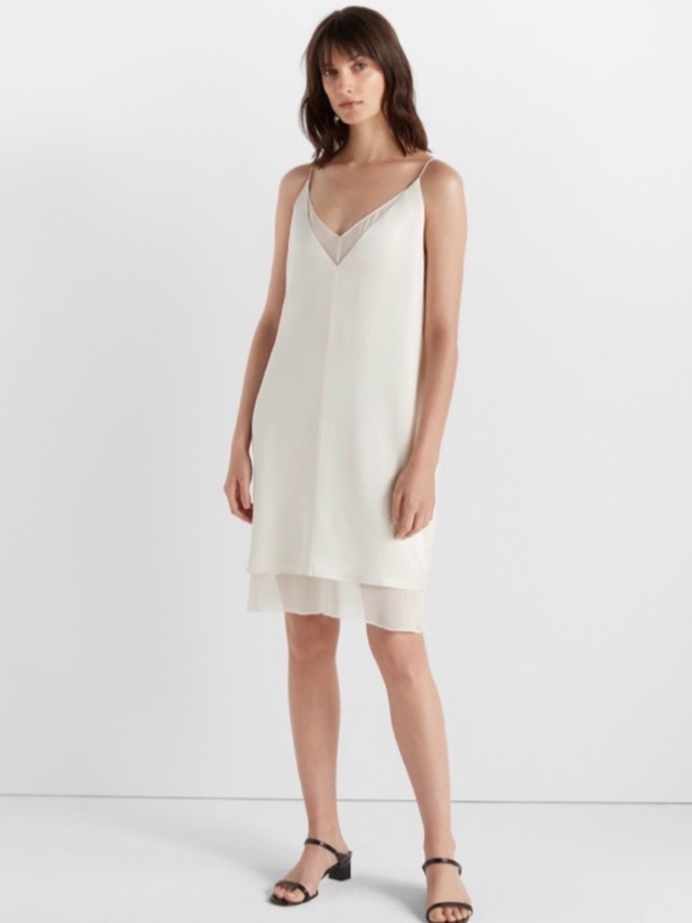 NWT Club Monaco White Two-Layer Silk Slip Dress - Size 10